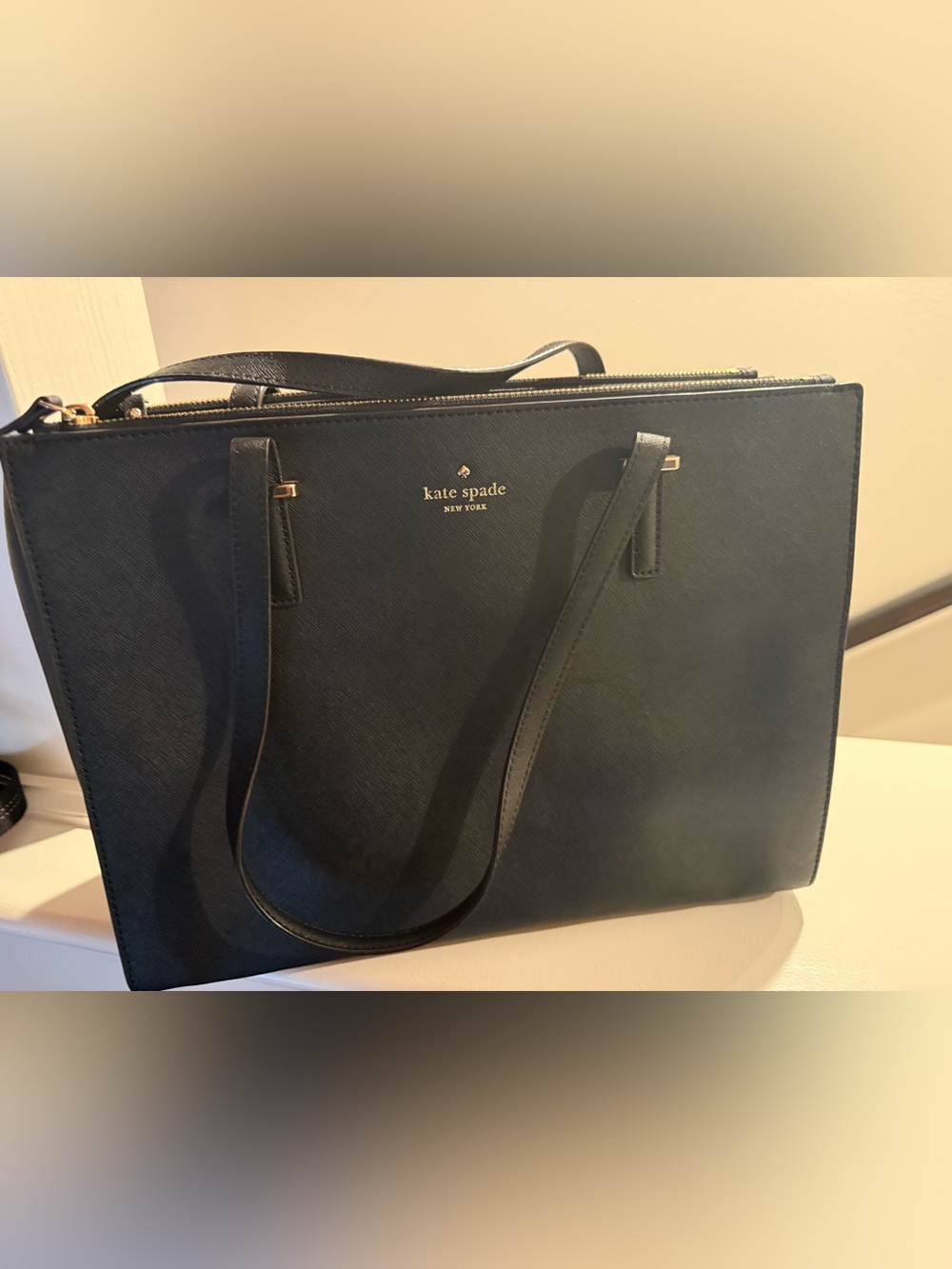 kate spade Black Saffiano Leather Tote with Gold Logo